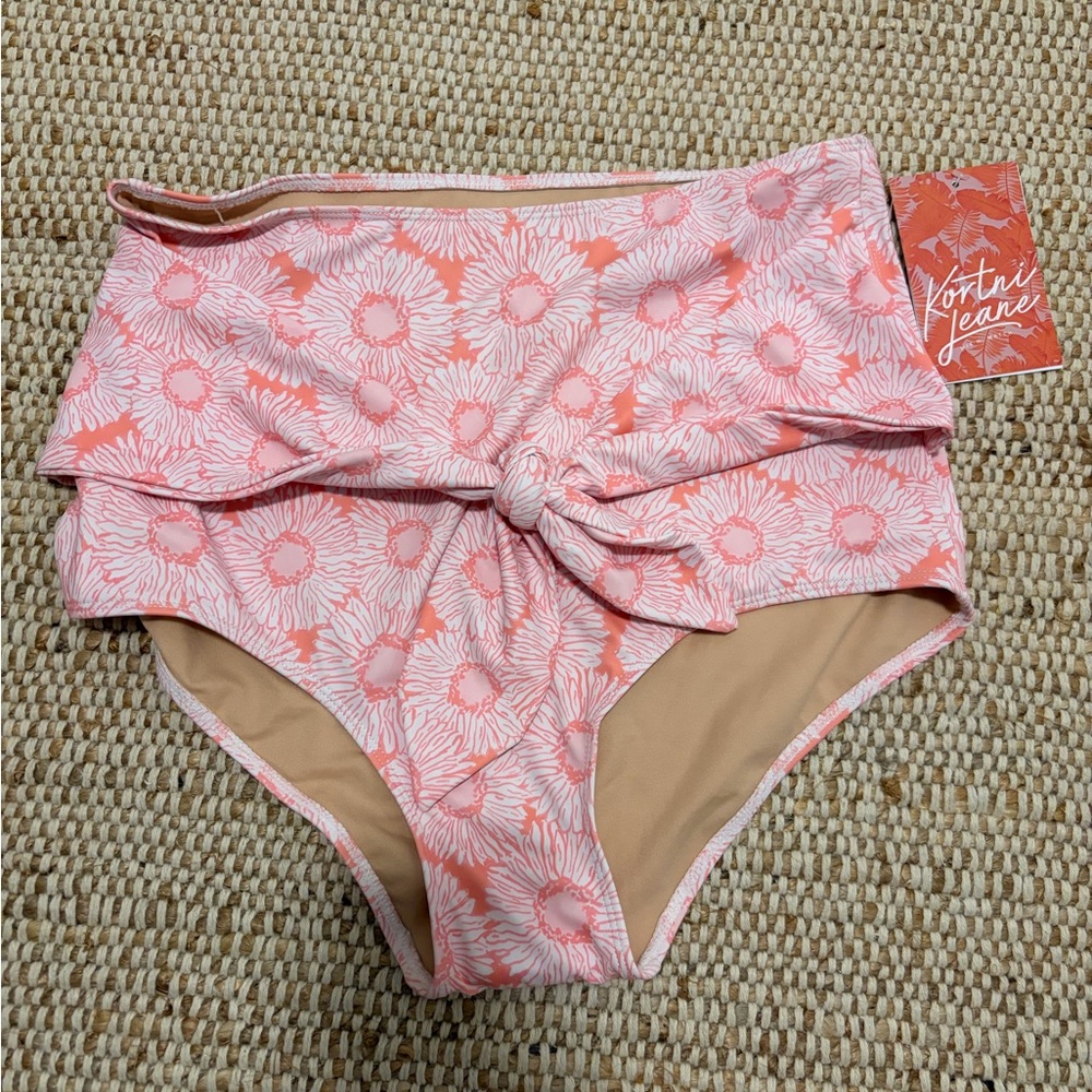 Kortni Jeane Pink Floral High-Waisted Bikini Bottoms